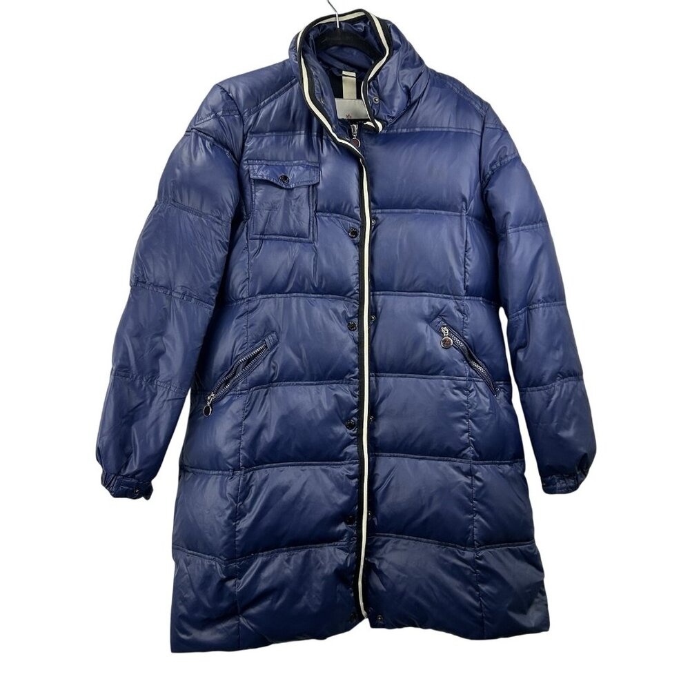 Moncler Women’s US 8/EU 44 Shiny Down Puffer Jacket Coat Blue Parka  Full Zip